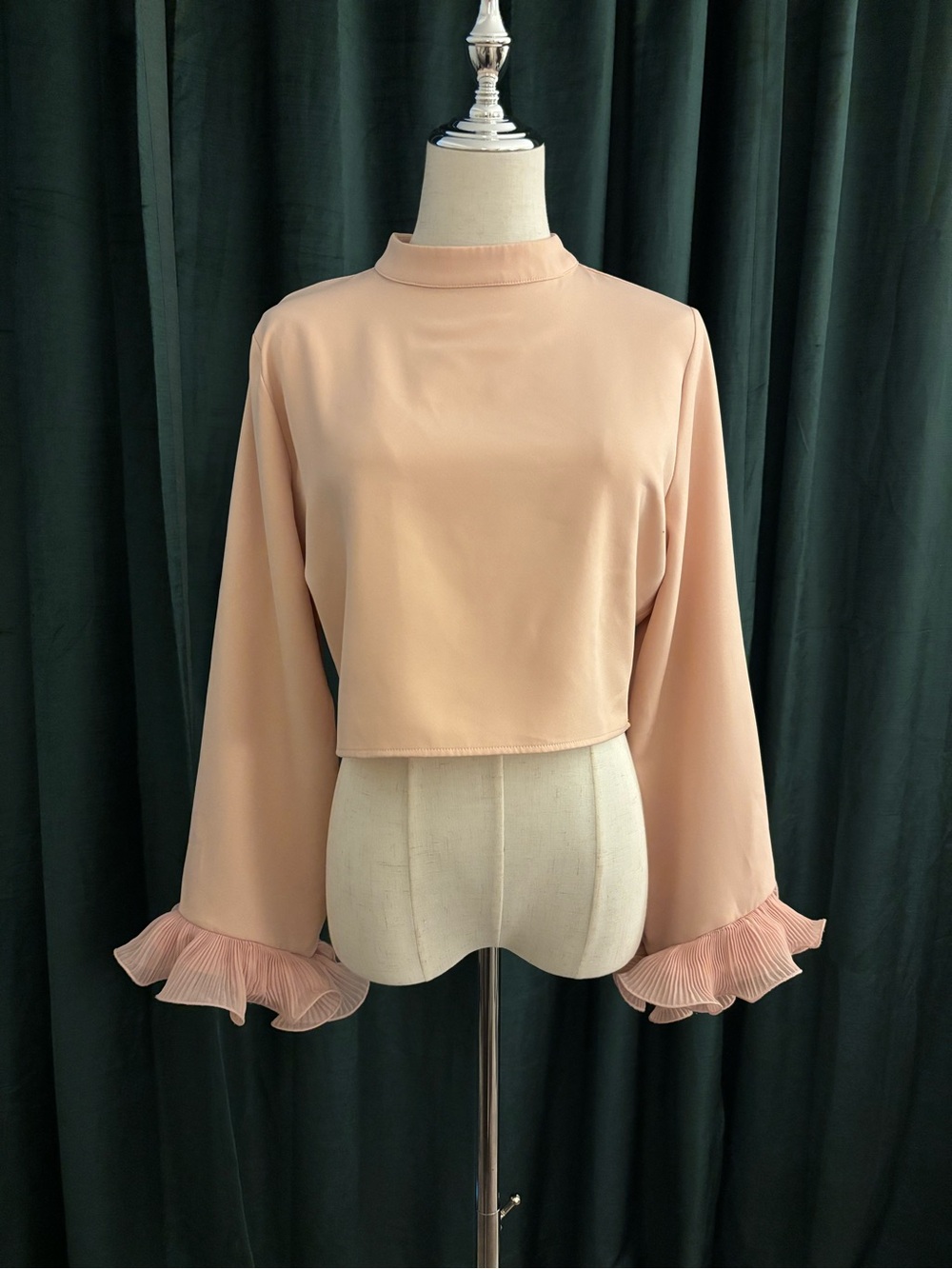 Zara Blush Pink Ruffle Cuff Crop Blouse